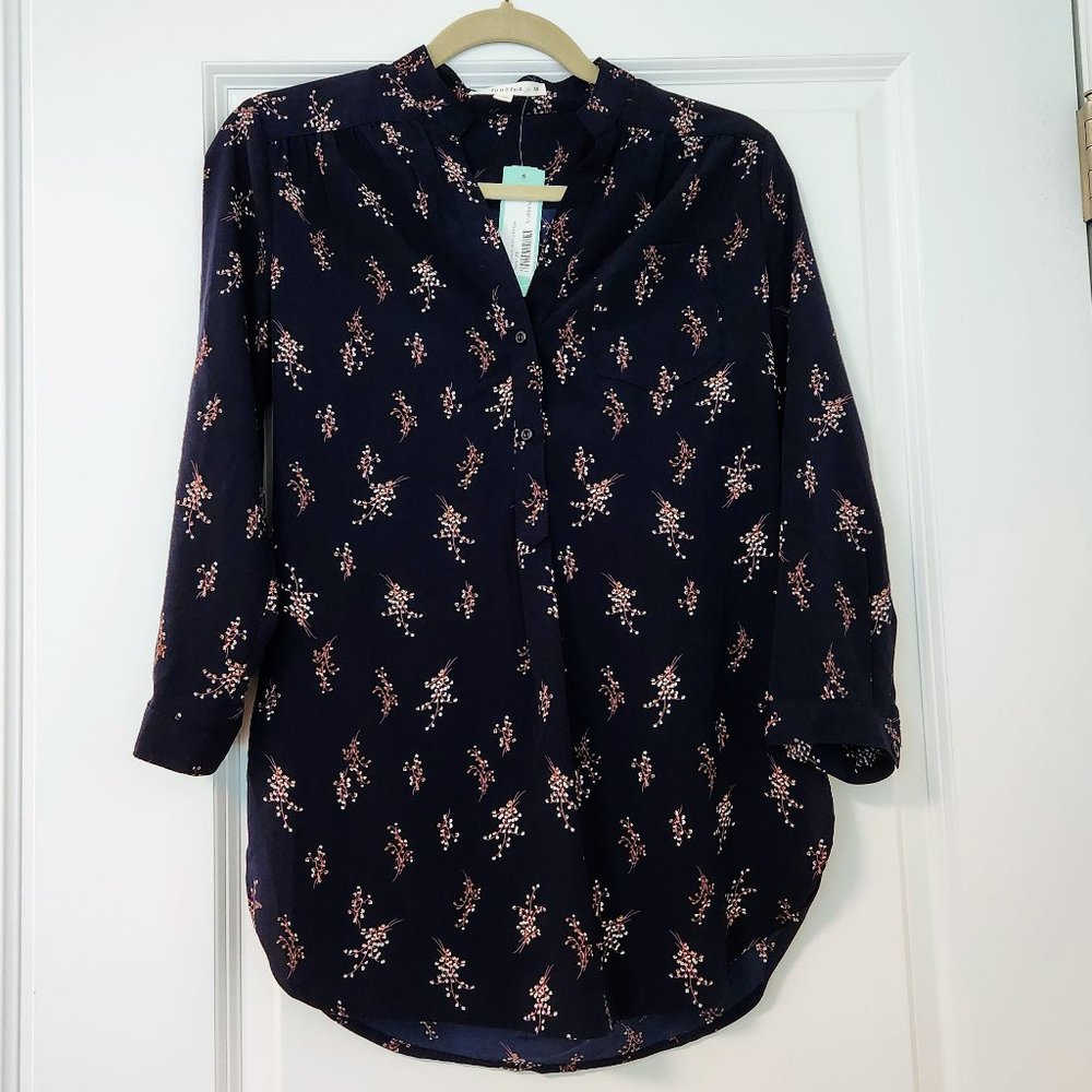 Fun2Fun Mackenzie Henley Blouse Floral Navy